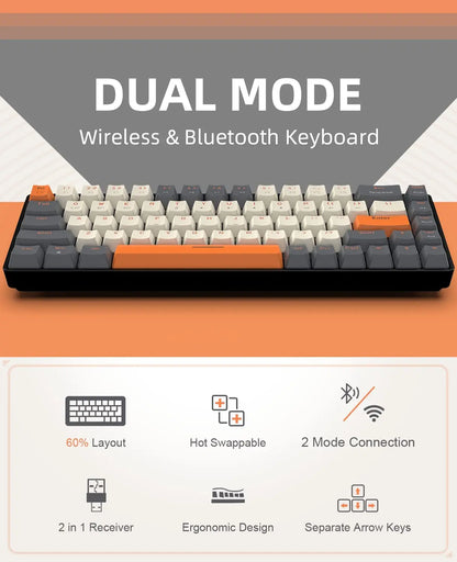 Teclado 60% sem fio Bluetooth